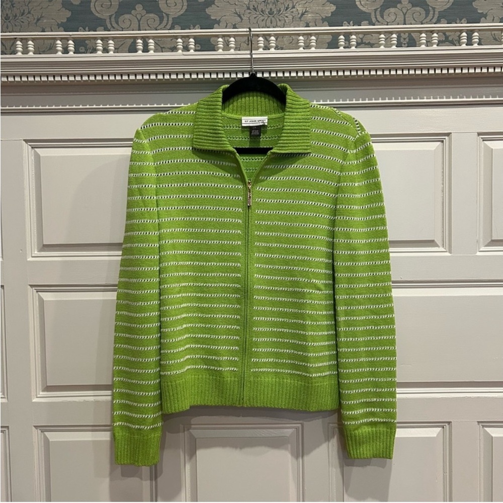 St John Wool Striped Zip Up Sweater Jacket